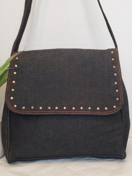 Handbags - Black Denim Studded Crossbody Bag
